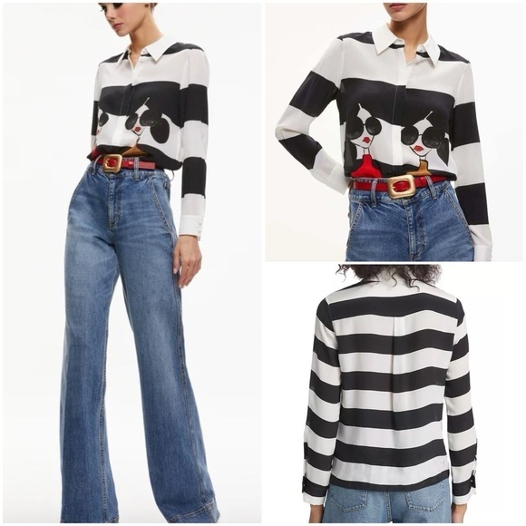 Alice + Olivia Willa Silk Striped Shirt - Picture 3 of 13